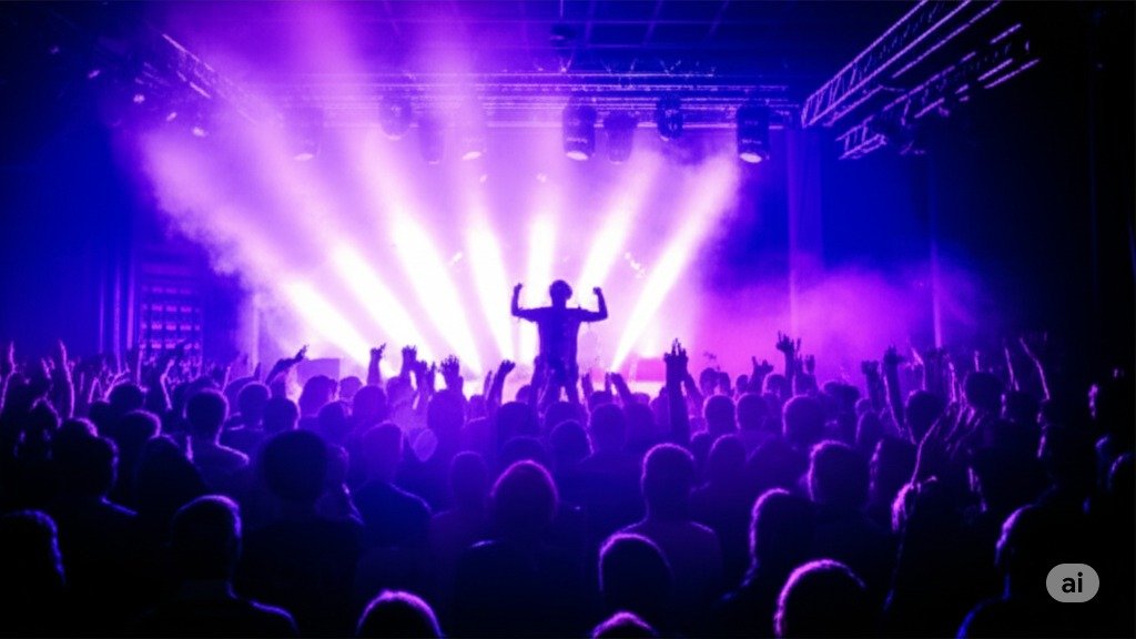 Crowd at a club with purple lights